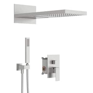 22 in. 3-Spray 2 gpm Dual Shower System Set with Rectangle Head Shower and Handheld Shower in Brushed Nickel