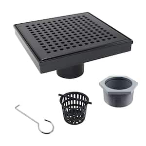 6 in. x 6 in. Stainless Steel Square Shower Drain with Square Pattern Surface, Matte Black