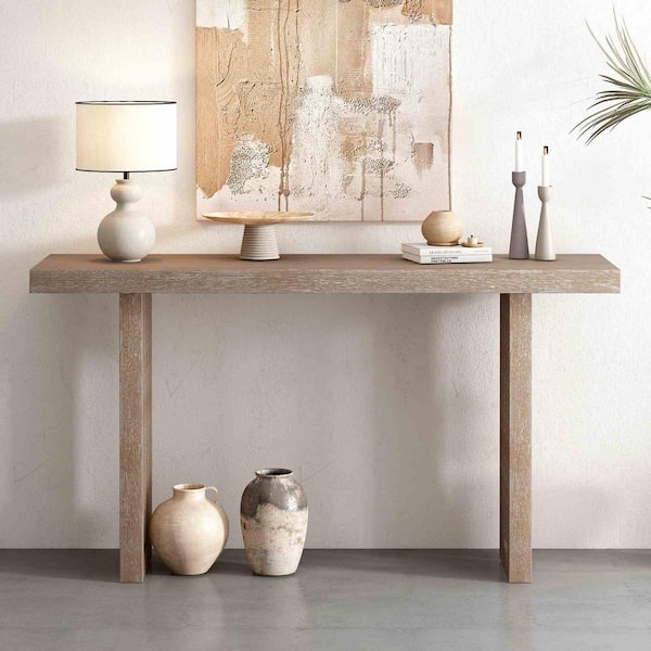 Polibi 59 in. Natural Rectangle Wood Console Table