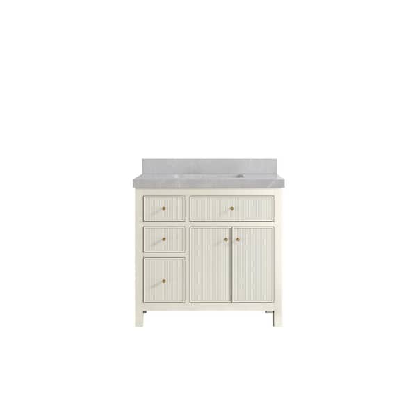 Willow Collections Sonoma 36 in. Single Sink Freestanding Alabaster Bath Vanity with Pearl Gray Quartz Top Unassembled