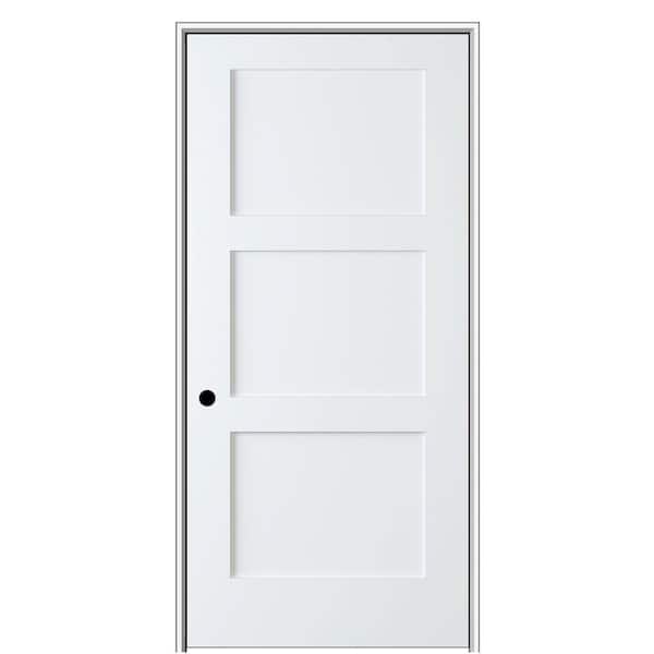 MMI Door Shaker Flat Panel 18 in. x 80 in. Right Hand Solid Core Primed HDF Single Pre-Hung Interior Door with 4-9/16 in. Jamb