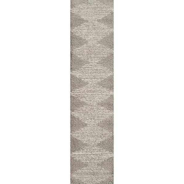 Elm Diamond Stripe Geometric Shag Gray/Ivory 2 ft. x 8 ft. Runner Rug