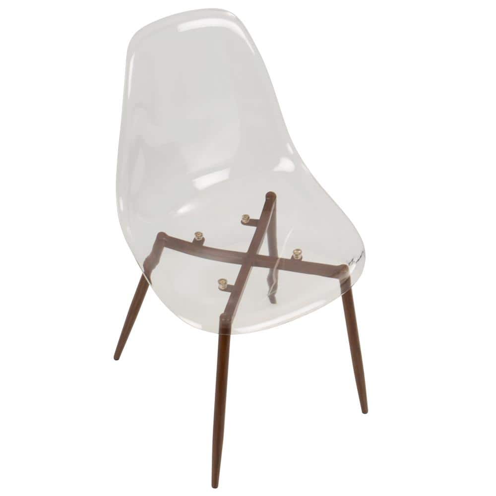 Clear Acrylic and Walnut Mid-Century Modern Side Chair