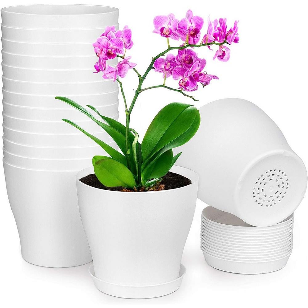 ITOPFOX Modern 6 in. L x 6 in. W x 5.3 in. H White Plastic Round Indoor Planter (15-Pack ...