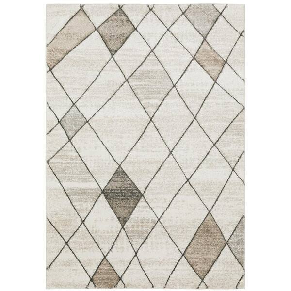 AVERLEY HOME Chateau Beige/Gray 7 ft. x 10 ft. Primitive Distressed Lattice Polypropylene Indoor Area Rug