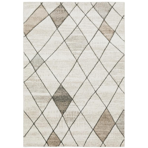 AVERLEY HOME Chateau Beige/Gray 10 ft. x 13 ft. Primitive Distressed Lattice Polypropylene Indoor Area Rug