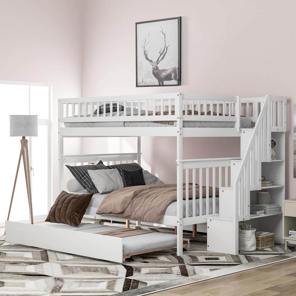 White Full Over Full Bunk Bed with Trundle and Staircase price history on PriceWatchPro