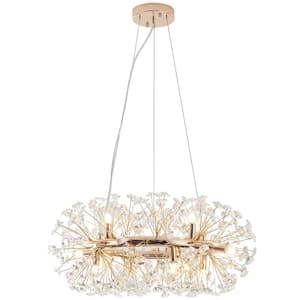 12-Light Gold Dimmable Empire Circle Firework Crystal Chandelier for Living Room Kitchen Island Dining Room Foyer