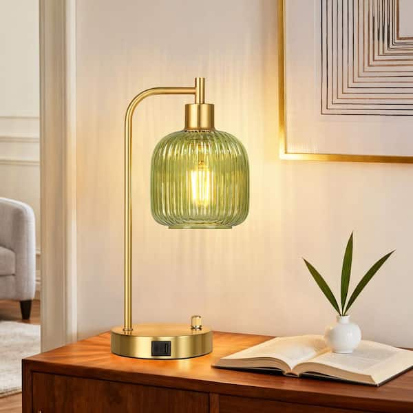 ROTTOGOON 16 in. Green Glass Table Lamps Set of 2, Industrial