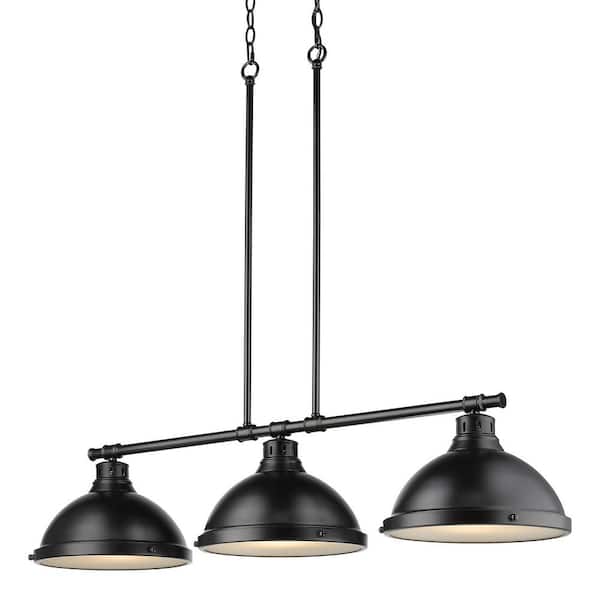 Golden Lighting Duncan 3-Light Black Pendant with Matte Black Shade