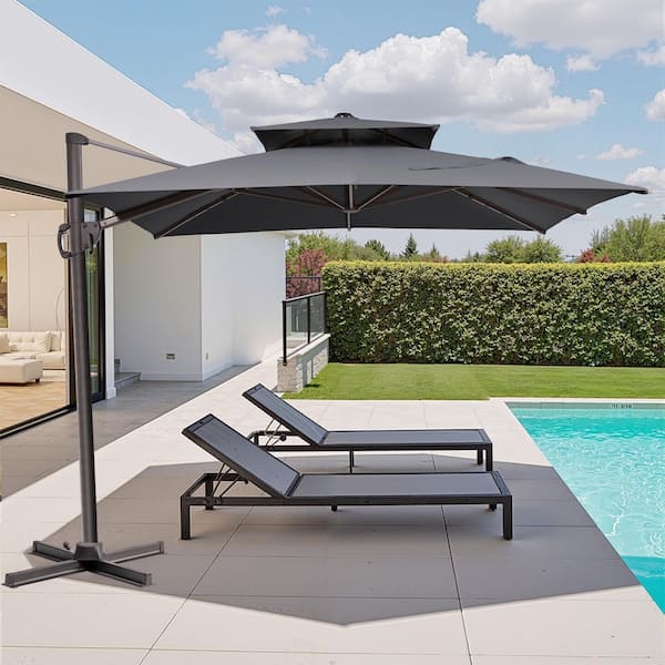 Double Top 11 ft. x 9 ft. Rectangular Aluminum Heavy-Duty 360° Rotation Cantilever Patio Umbrella in Dark Gray