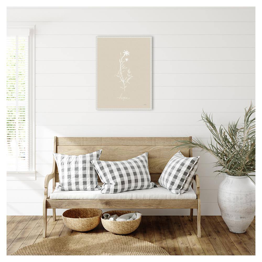 Beige and White Botanical Canvas Print with Beaded Frame