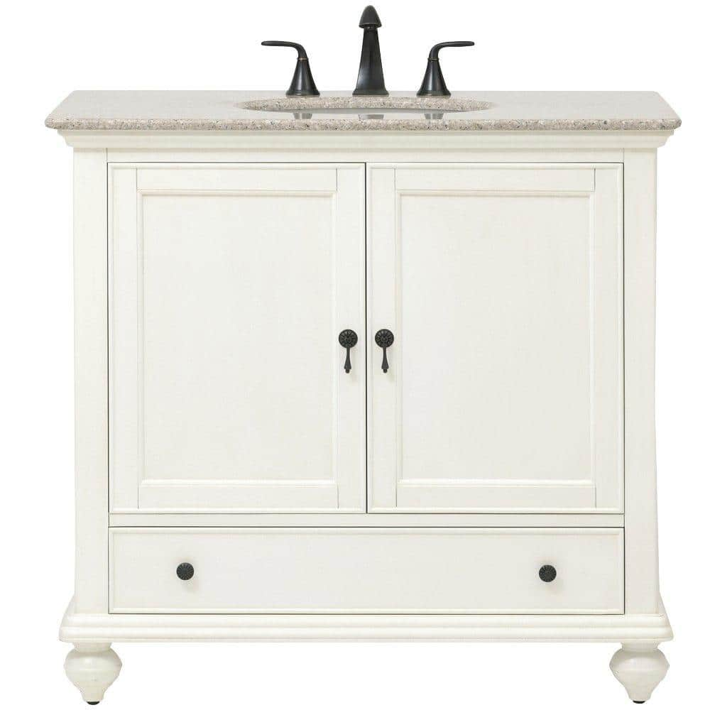 Home Decorators Collection Newport 37 in. W x 21-1/2 in. D Bath Vanity in Ivory with Granite Vanity Top in Champagne