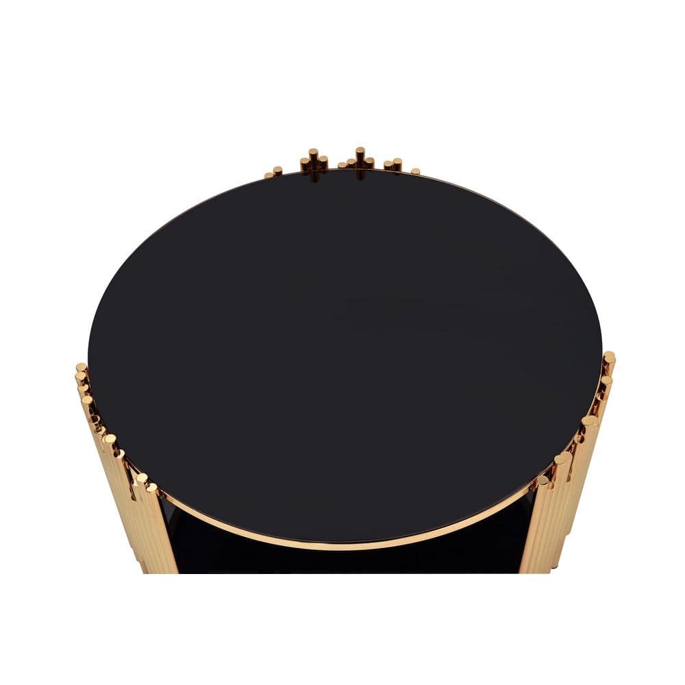 Tanquin Black Glass and Gold Round Coffee Table with Shelf
