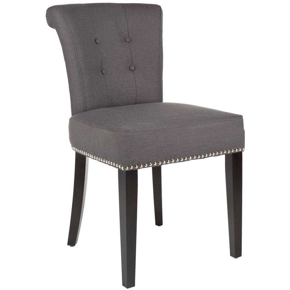 Espresso Finish Gray Linen Upholstered Parsons Side Chair