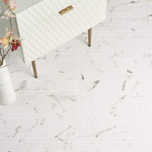 Saroshi Statuario Venato 11.41 in. x 11.69 in. Matte Porcelain Floor and Wall Mosaic Tile (0.92 sq. ft./Each)