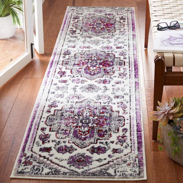 Skyler 2 ft. x 8 ft. Ivory/Purple Ornate Overdyed Runner Rug