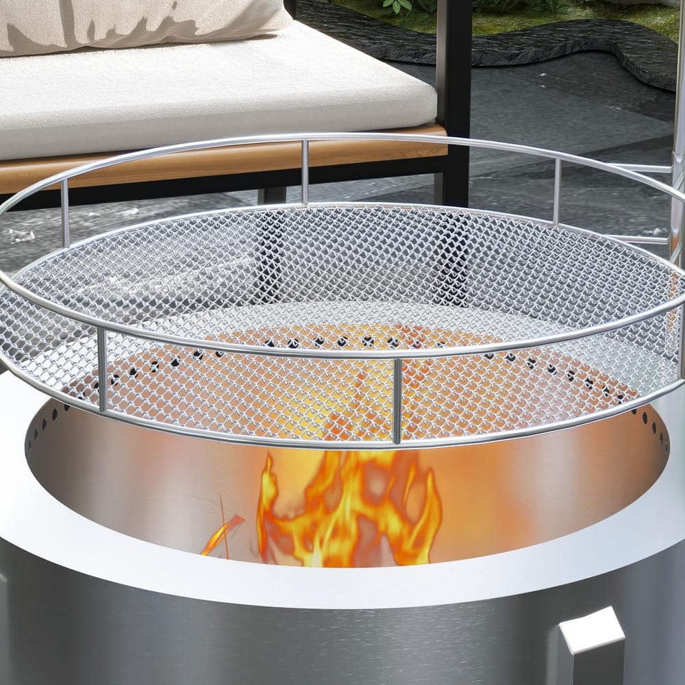 Outsunny 19" Silver Stainless Steel Smokeless Fire Pit BBQ Grill