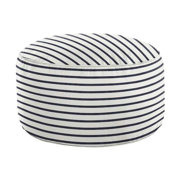 SORRA HOME 30 in. x 30 in. x 15 in. Sunbrella Lido Indigo Stripe Round Outdoor Bean Pouf