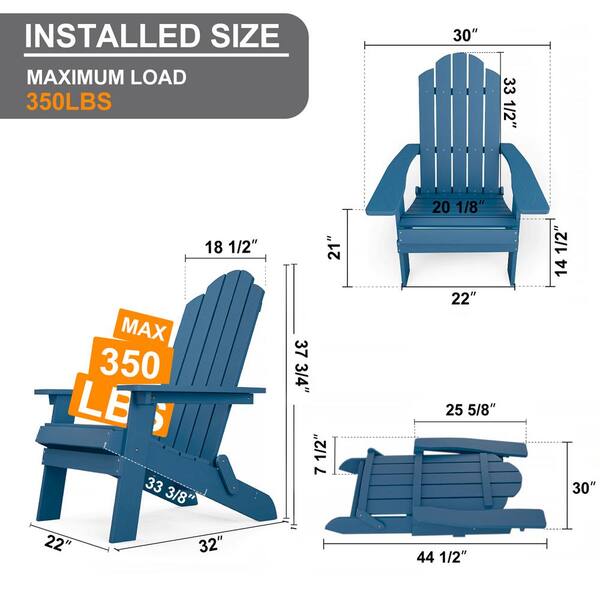 Mximu Navy Plastic Outdoor Patio Folding Adirondack Chair
