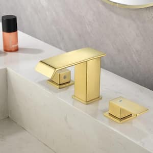 8 in. Widespread Double Handle Bathroom Faucet with Drain Kit Included and Supply Lines and Drip Free in Brushed Gold