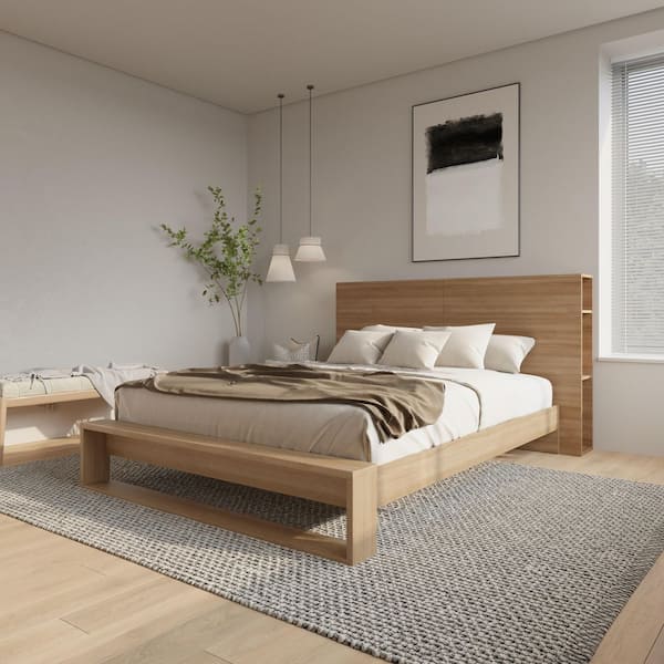 Nexera Tate Brown Engineered Wood Frame Queen Size Platform Bed with Headboard