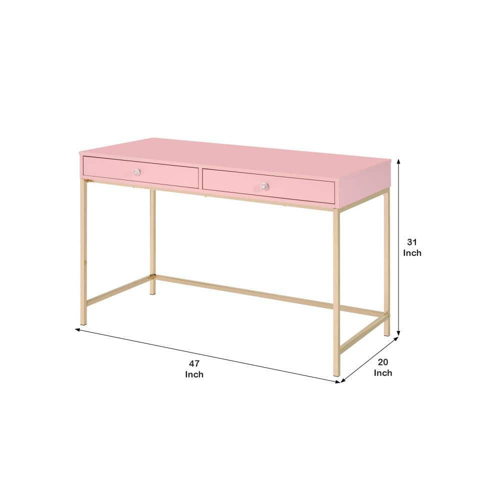 Pink and Gold Wood Writing Desk with Hutch and USB Port