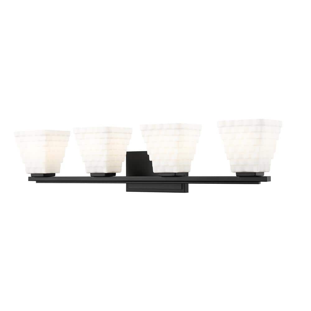 Annalise 32 in. 4 Light Matte Black Vanity Light with Matte Opal Glass Shad