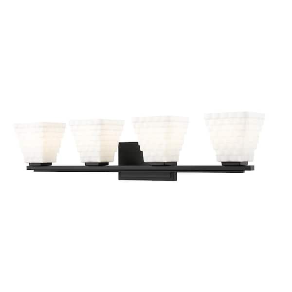 Unbranded Annalise 32 in. 4 Light Matte Black Vanity Light with Matte Opal Glass Shades