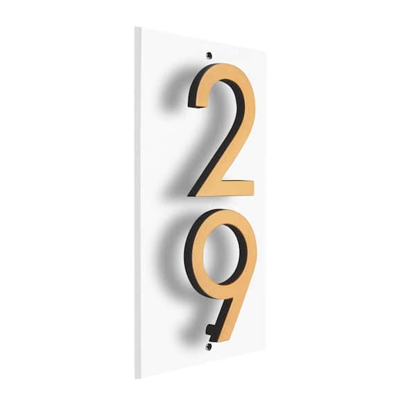 Floating Stand-Off 2-Number Vertical Sign White with Black / Gold Modern Font Numbers