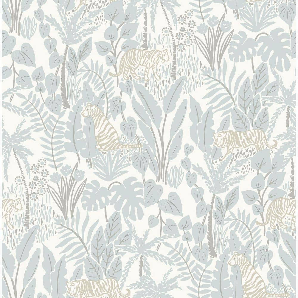 Blue and Taupe Jungle Safari Peel and Stick Wallpaper Roll