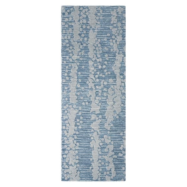 Mod Weave Abstract Knotted Texture Handcrafted Wool Navy Blue 2.5 ft. x 7 ft. Runner Rug
