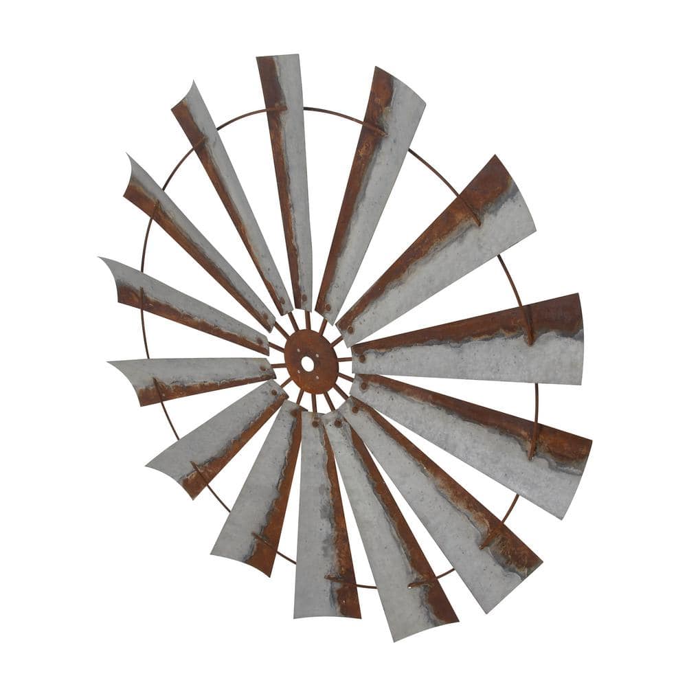 48" Gray and Brown Metal Radial Windmill Wall Sculpture