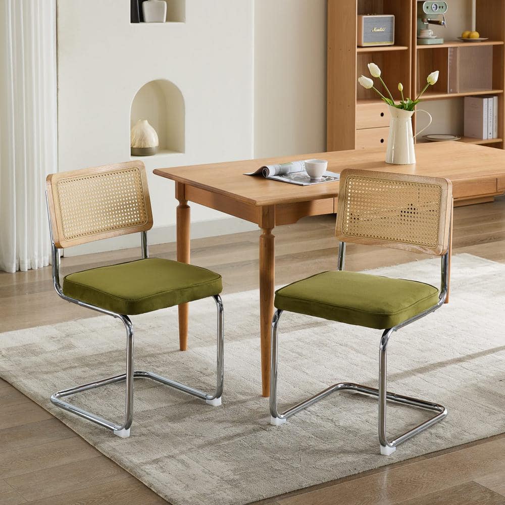 Olive Green Velvet Mid Century Modern Dining Chairs Upholstered Accent Chai