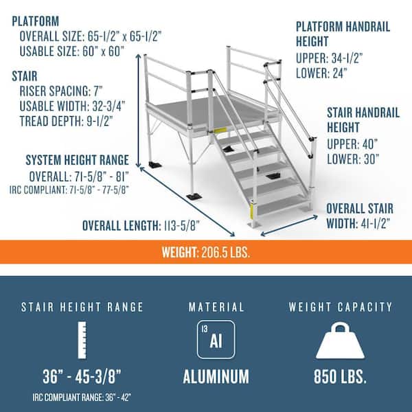 EZ-ACCESS Pathway 3G Solo Stair System 36 in. - 42 in. with 5 x 5