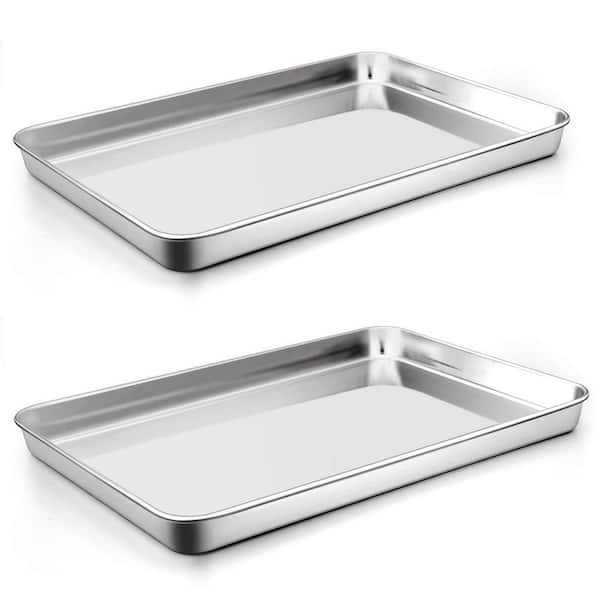 12 in Stainless Steel Baking Cookie Sheet Oven Pan Tray for Kitchen Bakeware Multi Uses Shiny Dishwasher Safe 2-Pieces