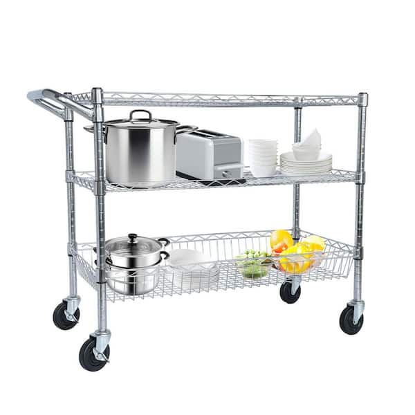 36 in. x 18 in. x 32 in. Metal Duty Rolling Utility Cart 3 Tier Rolling Carts w/ Shelf Liners Storage Cart Plant Display