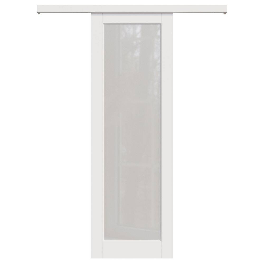 32 in. x 96 in. Hidden Track Style 1 Lite Frosted Glass White MDF Sliding Barn Door with Hardware Kit and Pantry Sticker price history on PriceWatchPro