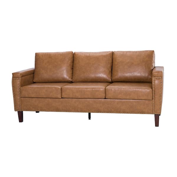JAYDEN CREATION Aglauros 81 in. 73.5 in. Camel Sofa with Nailhead Trim