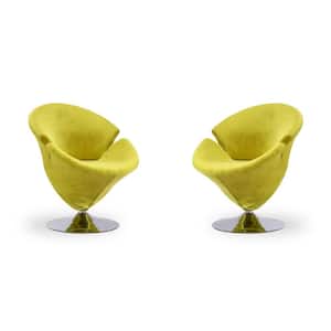 Tulip Green and Polished Chrome Velvet Swivel Accent Chair (Set of 2)