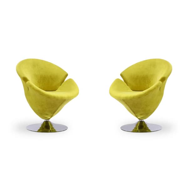 Manhattan Comfort Tulip Modern Green and Polished Chrome Velvet Upholstered Swivel Accent Occasional Chair (Set of 2)