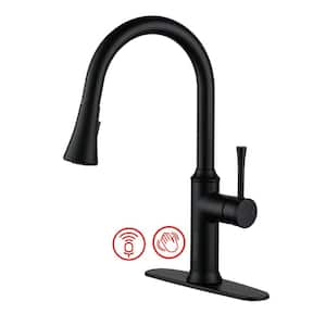 Single Handle Smart Touchless Pull-Down Sprayer Kitchen Faucet with Voice Control in Matte Black