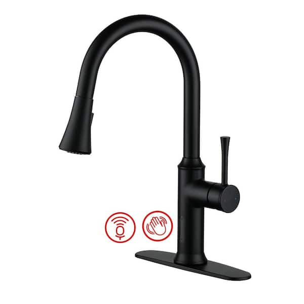 CASAINC Single Handle Smart Touchless Pull-Down Sprayer Kitchen Faucet with Voice Control in Matte Black