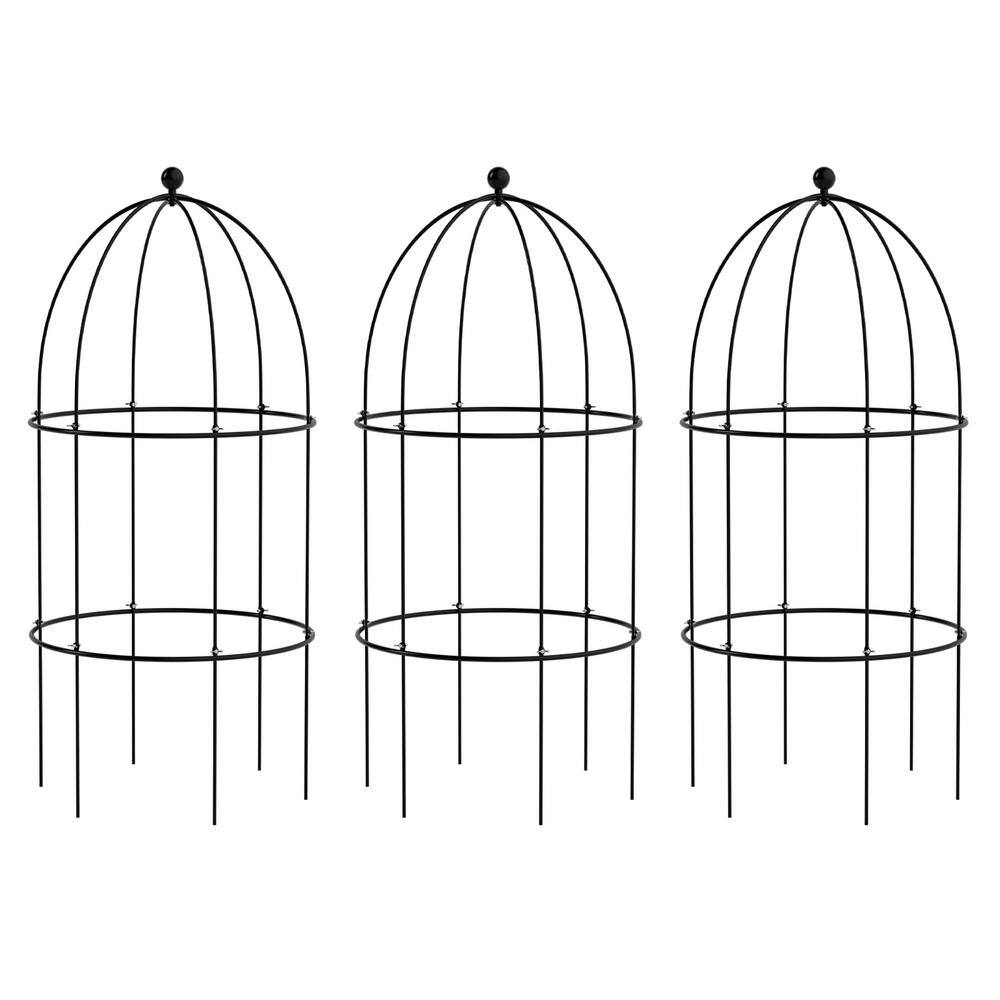 Birdcage Style Plant Support 31.5 in. Sturdy Grow Through Steel Trellis, Black