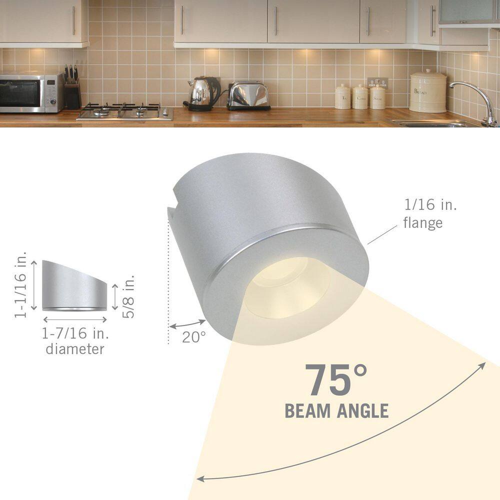 Angled Silver Aluminum Dimmable LED Under Cabinet Puck Light