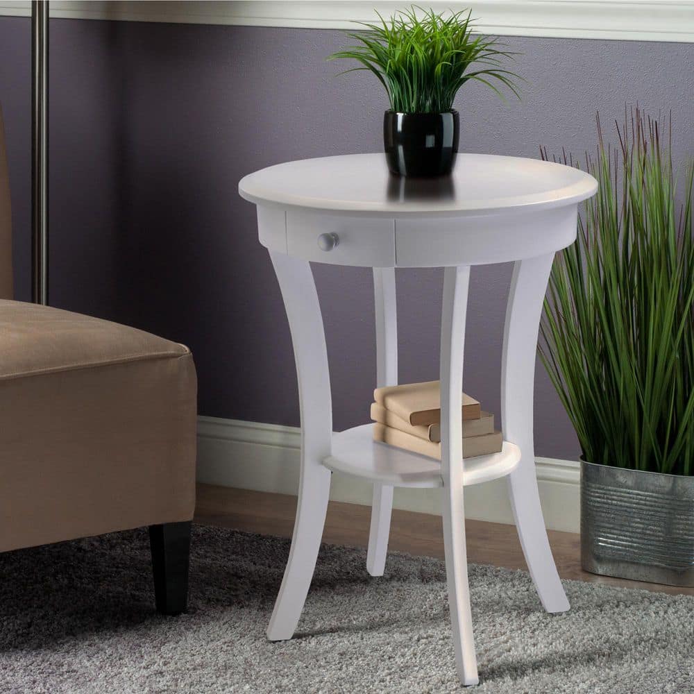 Elegant Sasha 20" White Wood Round Table with Storage