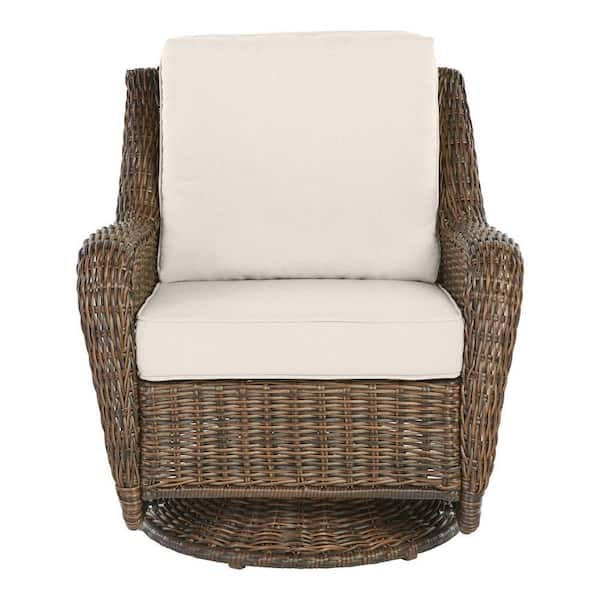 hampton bay cambridge brown wicker swivel outdoor rocking chair