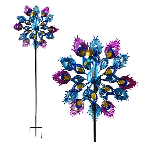 Alpine Corporation Double Layer Peacock Kinetic Wind Spinner Garden Stake
