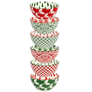 Winter Medley 12 fl. oz. Assorted Colors Porcelain All Purpose Bowl (Set of 6)