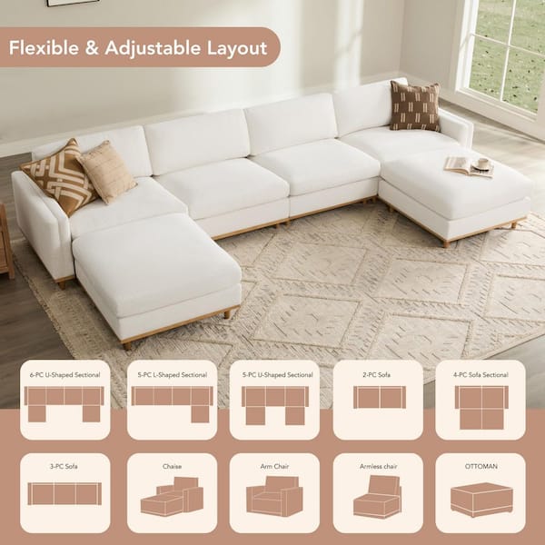 Aria 83 in. 2-Piece Square Arm Fabric Modular Sofa in Cream with Overstuffed Cushions for Living Room